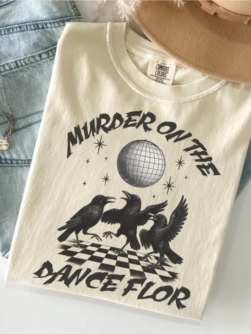 Comfort Colors Ivory Short Sleeve Tee with Black Graphic Crows